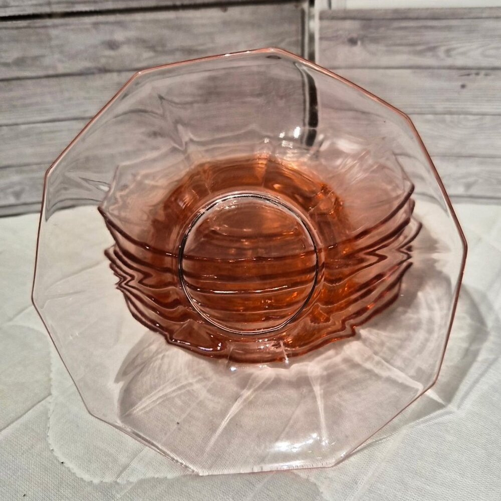 Pink Depression Glass Teacup Plates